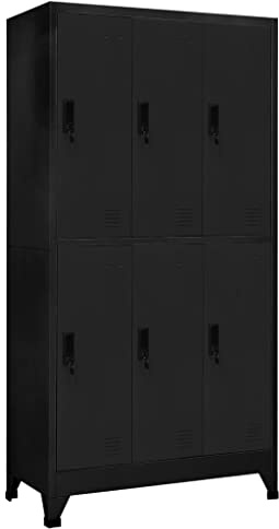 sephironlbb Skåpskåp, svart av stål, 90 x 45 x 180 cm med 6 låsbara fack, ventilationsöppningar, namnskylthållare, hängare, mångsidig för kontor, skola, verkstad och garderob