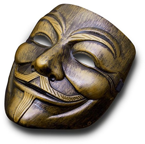 GOODS+GADGETS® V wie Vendetta Maske Guy Fawkes Gold-Bronze Replika | Anonymous Maske in antikem Gold-Bronze-Look – Unisize mit Polsterung – ideal für Halloween, Karneval & Demo