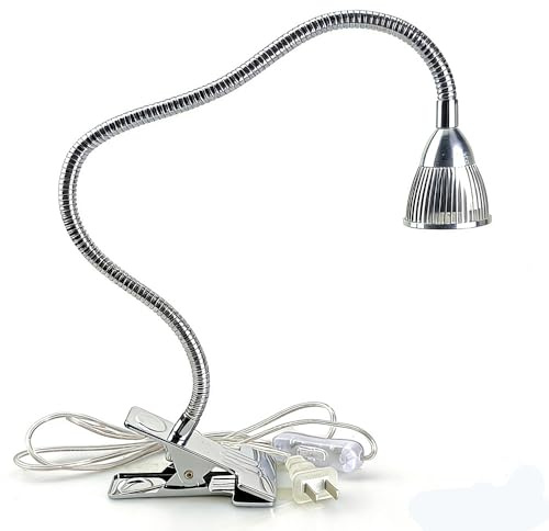 QUANS 5W 5x1W Cool White Clamp Clip on 19inch Flexible Gooseneck High Power LED Desk Table Sewing Study Work Bedside Reading Swing Arm Light Lamp,Ultra Bright Silver 110V US Plug