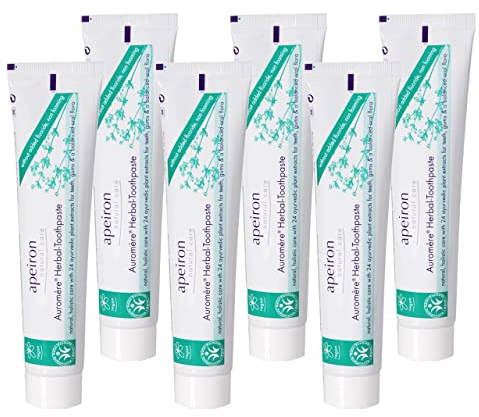 Apeiron Ayurvedische Kräuter Zahncreme 6x 75ml – Vegane Fluoridfrei Zahnpasta – Zahnpaste für natürliche Zahnpflege – Weiße zähne & Mundgeruch bekämpfen ohne Tenside oder synthetische Zusatzstoffe