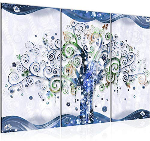 Runa Art Gustav Klimt Albero Della Vita Quadri Soggiorno Grande Blu Astratto 120 x 80 cm 3 Pezzi Decorazione Murale 003031b