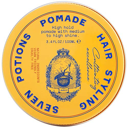 Seven Potions Men's Natural Pomade — Natural, Water-Based, High Shine, High Hold Hair Styling Product — 100% Vegan, Cruelty Free (100ml)