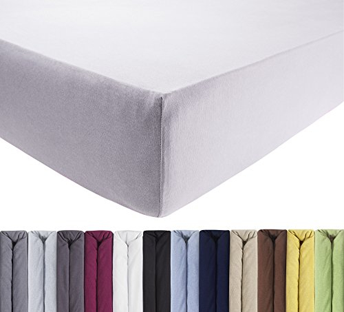 Entspanno Luxus Spannbettlaken 90x200 bis 100x220cm - Aus weichem Premium Jersey - Ideal für Wasser- & Boxspringbetten bis 35cm Höhe - Silber-Grau