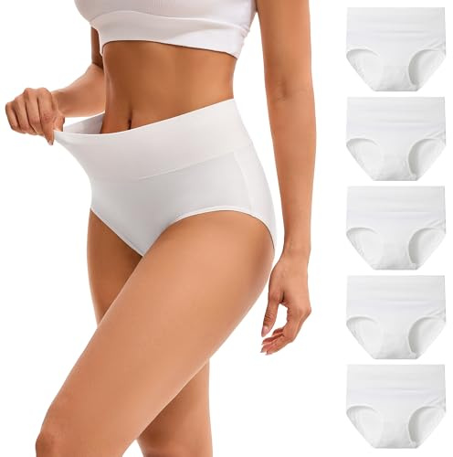 INNERSY Underbyxor för damer i stretchig bomull, hög midja, trosor, mjuka underkläder, 5-pack