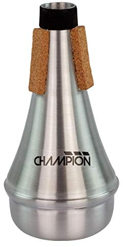 CHAMPION Music Premium Adjustable Cup Trumpet/Piccolo Straight Mute Cup with Cork Surround and Protective Felt Band - Black/Aluminum/Cork