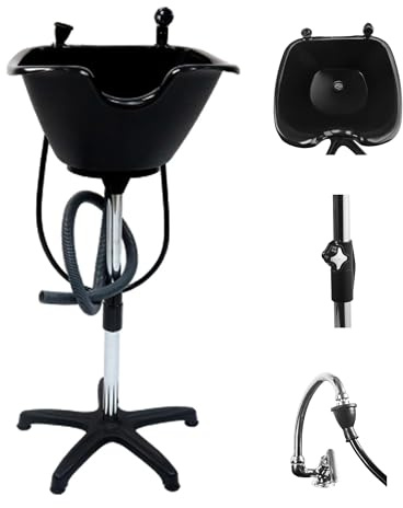 Dompel Portable Shampoo Bowl – Washing Unit & Hair Sink for Salons, Home Care, Seniors & Disabled – Chrome Steel Structure, Adjustable Height, 22L Capacity