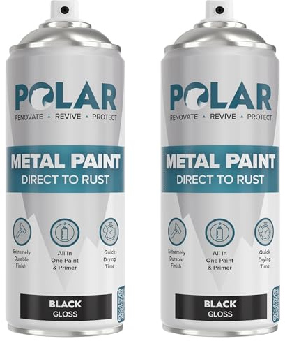 Polar Gloss Black Direct to Rust Spray Paint - 2 x 13.5 Fl Oz - Protect and Stop Rust & Corrosion - Primer, Undercoat, Topcoat - Quick Dry Formula - Ideal for Metal, Wood, Plastic and Ceramic Surfaces