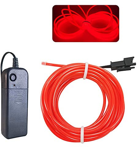 Balabaxer EL-Draht, rot, 3 m, Neonlichter, Rauschunterdrückung, Neon-leuchtend, Stroboskop, Elektrolumineszenzdraht für Halloween, Partys, Schwarzlicht-Lauf, DIY-Dekoration