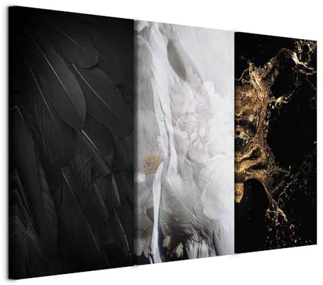 murando - Wandbilder XXL Abstrakt 135x90 cm Vlies Leinwandbild 3 Teilig Kunstdruck modern Wandbilder XXL Wanddekoration Design Wand Bild - Feder Blumen Magnolie schwarz rosa n-C-0337-b-e