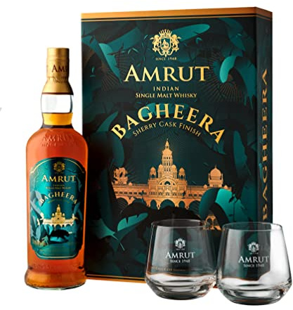 Amrut BAGHEERA Indian Single Malt Whisky Sherry Cask Finish 46% Vol. 0,7l in Giftbox with 2 glasses