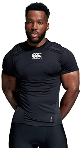 Canterbury Adult Unisex Pro Protection Rugby Vest | Protect Chest & Shoulders | Breathable | Lightweight and Flexible Protective Vest, Black/Whte/Silver, L