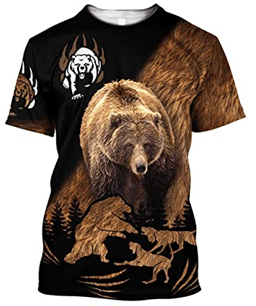 BBYOUTH Bear Hunter T-Shirt Lustig 3D Digitaldruck Camo Jagd T-Shirt Sommer Kurzarm 11 USA Größe,Hunting,6XL
