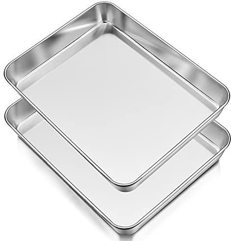 Oven Baking Tray Set of 2, Homikit Deep Cake Tins Stainless Steel Baking Sheet Pans, Rectangle Traybake Tin for Cake Lasagne Flapjack, 31.5x24.8x5cm, Healthy & Safe, Brushed Finished & Dishwasher Safe