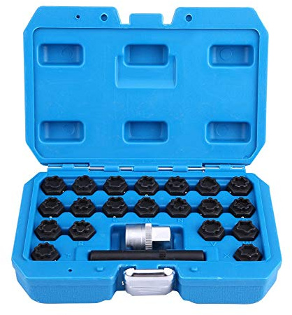 Kit di Rimozione Chiave di Blocco Ruota 22PCS, Utensile per Rimozione Viti Antifurto per Ruote Auto in Acciaio Legato con Set di Strumenti Adattatore per
