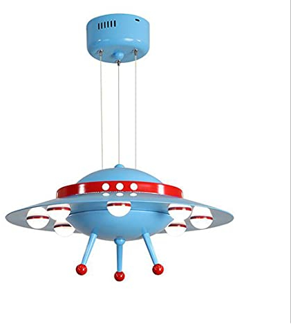 LED-Pendelleuchte Kinderzimmer Dimmbar Kreativ UFO Design, Hängelampe Kinder Schlafzimmer mit Fernbedienung, Deckenbeleuchtung Modern Rund Metall Acryl Deko Kinerlampe Kronleuchter Höhenverstellbar