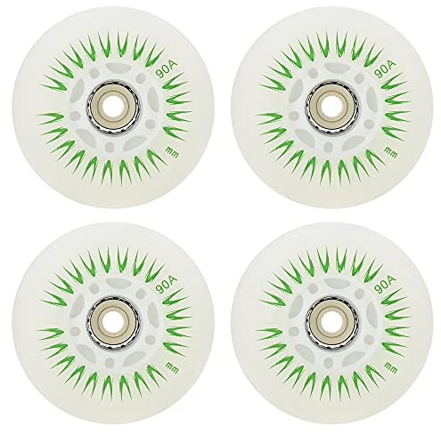 4 STK. 90A LED Leuchtrolle für Inlineskates 60mm 62mm 64mm 68mm 70mm 72mm 76mm 80mm Inline Skate Leuchtrolle zum Leuchten im Dunkeln ohne Lager,Grün,70mm
