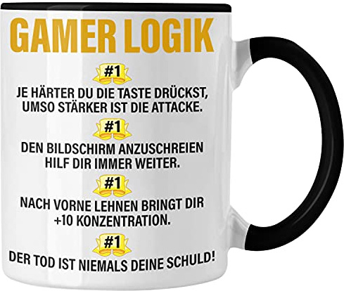 Trendation - Gamer Tasse Geschenk Jungs Jungen Zocker Mitbringsel Männer Tassen Zocken Gaming Geschenkideen PC Kinder Zubehör Spruch Lustig (Schwarz)