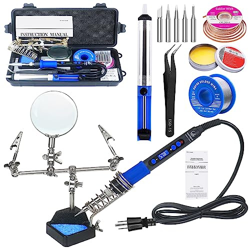 KEPIOG Soldering Iron Kit, High Power 100W Soldering Iron Fast Heating, Circuit Board Soldering Repair Tools with Magnifying Glass Soldering Helper, 12 in 1 Adjustable Digital Soldering Kit.