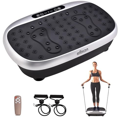 EILISON Atom - Piastra vibrante per esercizi con piastre vibranti per il drenaggio linpatico con digitopressione, fitness a casa con fasce ad anello per perdere peso, capacità 136 kg (argento atomo)