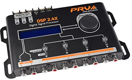 PRV AUDIO Car Audio DSP 2.4X Digital Crossover and Equalizer 4 Channel Full Digital Signal Audio Processor DSP with Sequencer Remote Relay