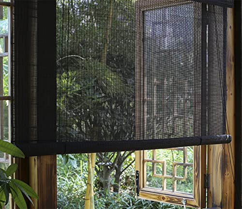 Schwarz Bambus-Rollo, Natürliche Bambus-Rollo Raffrollo,Holzrollo Jalousie,Sichtschutz Rollo,Faltrollo Rollo,für Außen,Sichtschutz,Wetterfest,Terrasse und Garten,Balkon,Bambus (W100*H200cm/W39*H79in)