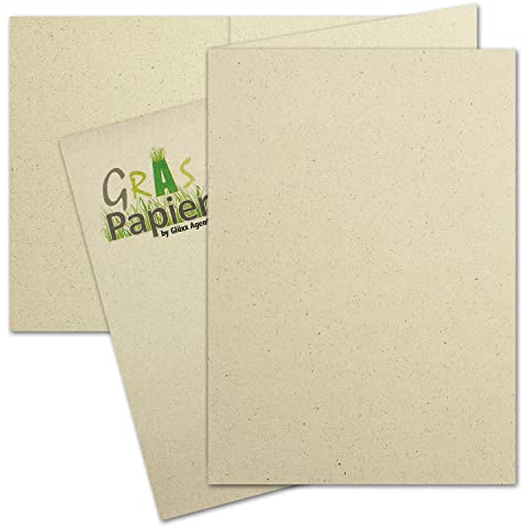 500x ÖKO Faltkarte aus Graspapier DIN A6-10,5 x 14,8 cm - Recycling Papier 280 g/m² - Umwelt Bastelpapier für Einladungen und Grußkarten - Glüxx Agent
