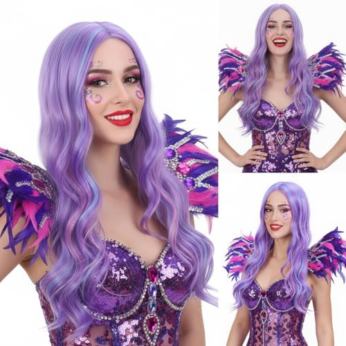 REEWES Lange Pastell Perücken für Frauen Hitzebeständige Haare Natürliche Perücken für Tägliches Cosplay Kostüm Party Karneval
