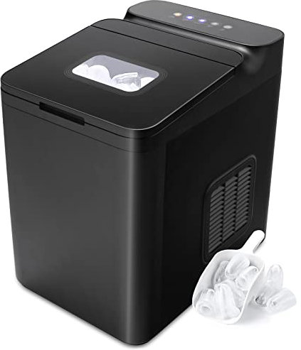 RELAX4LIFE Macchina Ghiaccio 15kg/24 Ore, 9 Cubetti di Ghiaccio in 6-13 Minuti, Pannello di Controllo Touch LED e Autopulizia, ideale per Casa Ufficio Ristorante Bar, 32x23x32,5cm (Nero)