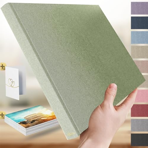 Zeitloos Fotoalbum zum Einkleben - Platz für 150 Fotos - echtes Leinen - Fotobuch 21 x 28 cm in Grün - 50 weiße Seiten - Fotoalben sind das perfekte Geschenk.