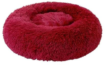 jiuzcare Hundebett Katzenbett rund flauschig, Hundebett waschbar, Katzenbett flauschig, Hundekissen für kleine Hunde und Katzen, Hundekörbchen weich (50 cm, Rot)