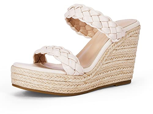 Coutgo Womens Wedge Platform Sandals Espadrilles Two Strap Woven Slip On Summer Cute Slide Sandals…