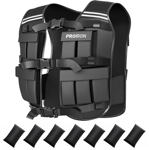 PROIRON Verstellbare Gewichtsweste 10/20kg mit Reflektierenden Streifen für Laufen/Krafttraining/Workout/Jogging und Home Gym.