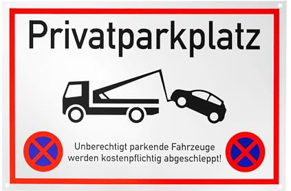 Hinweisschild Privatparkplatz, 1 Stück, 30 x 20 cm, 2,7 mm starkes PVC Schild mit Bohrlöchern, Parken verboten für Innen- und Außenbereich, Parkverbot Schilder Privatgrundstück, Garage, Pfosten
