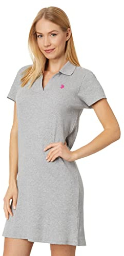 Polokleid mit geteiltem Ausschnitt, Meliert, grau, Mittel