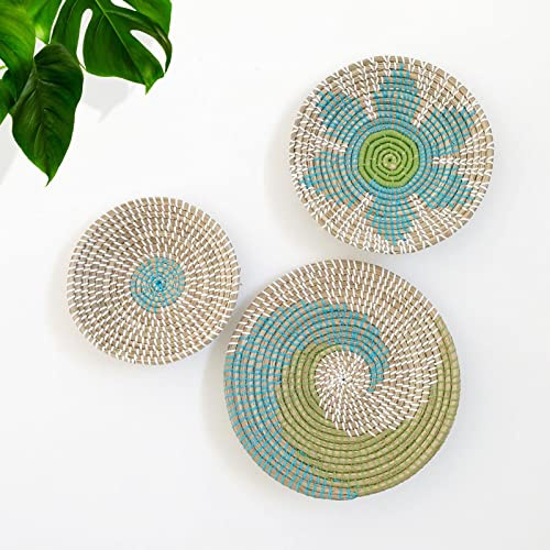 Eastuy 3 Stück Boho Wandkorb Dekoration Runde Seegras Geflochtene Körbe Natürliches Boho Hängekorb Geometrisches Design Böhmische Hängende Dekorationen Für Wohnzimmer, Büro, Schlafzimmer
