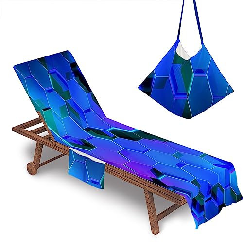 Morbuy Sun Lounger Beach Towel with Pockets, Geometric Style, Dark Blue, Microfiber, Not Water Resistant, Beach Lounger Cover, Chair Cover