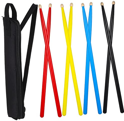 Mikinona 4 Paar Farbige Ahorn Drumsticks mit Holzspitze Übungs Schlagzeugstöcke für Erwachsene Kinder Inkl Schwarzer Tragetasche Vielseitig Einsetzbar für Üben Konzerte und Bandauftritte