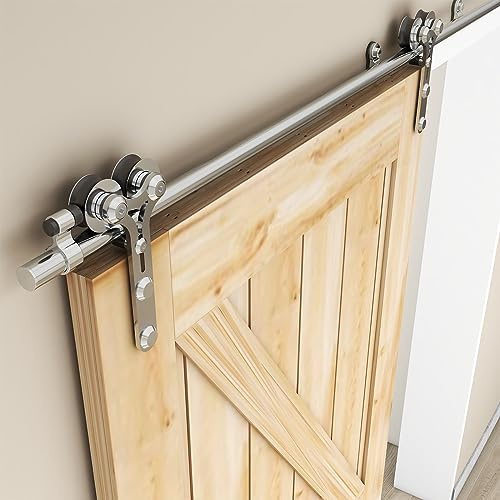 WOLFBIRD Schiebetürbeschläge Edelstahl 152cm Schiebeschiene Komplettes Rollschienenset Heavy Duty Stabil für einzelne Holztür (Y-Form)