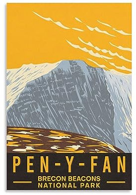 Pen Y Fan Brecon Beacons National Park Vintage Travel Posters Landscape 08x12inch(20x30cm) Canvas Print for Living Room, Bedroom, Dorm, Home, Office Wall Decoration