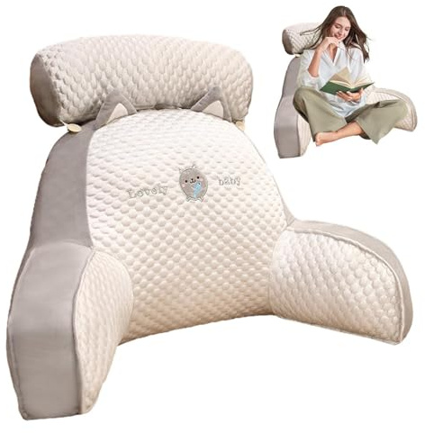 Odavom Cojín para el la cama, cojín para cama lectura, cojín apoyo lumbar con brazos para trabajar en el ordenador portátil, leer, jugar, ver la televisión
