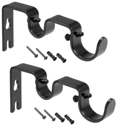 Recogwood 2 soportes para barra de cortina, soporte doble para barra de cortina resistente montado en la pared con tornillos para soportar barra de cortina de ventana de techo de 16 mm