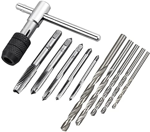 Saipor Gewindebohrer mit Ratsche, verstellbar, Handgewindebohrer, T-Griff, mit 5 metrischen M3-M8-Gewindebohrern, Rechtsgewinde, Handgewinde, Bohrer und Spiralbohrer