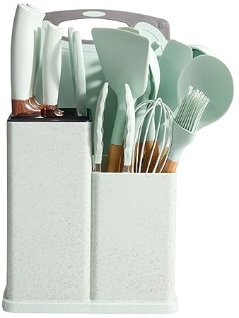 Juego De Utensilios De Cocina De Silicona Resistente Al Calor 19 Piezas Set Utensilios De Cocina Silicona Con Mango De Acero Inoxidable Para Utensilios De Cocina Antiadherentes,19pcs, Aqua