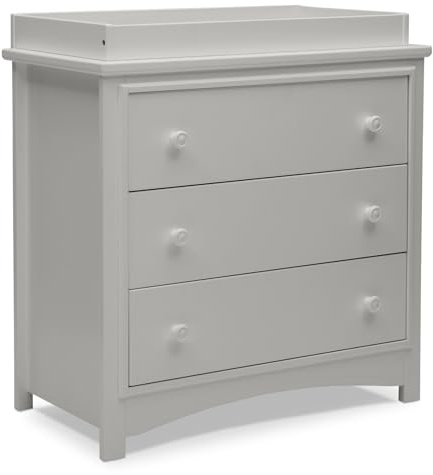 Delta Children Perry 3 Drawer Dresser with Changing Top and Interlocking Drawers, Moonstruck Grey