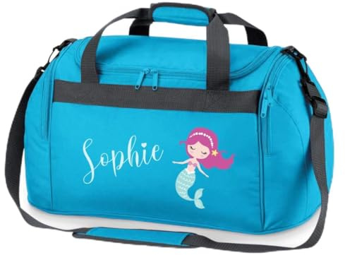 minimutz Sporttasche Schwimmen für Kinder - Personalisierbar mit Name - Schwimmtasche Meerjungfrau Duffle Bag für Mädchen und Jungen (türkis)