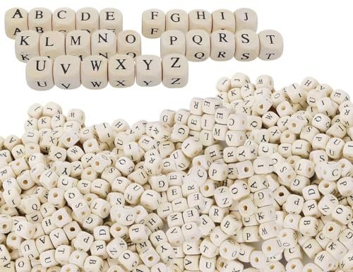 Lhbwhiz 312 Stück Holzbuchstaben Perlen,Natur Würfel A bis Z Mini Holz Buchstabenperlen,für Halsketten, Ohrringe Armbänder Schmuck DIY Herstellung(10 * 10mm)