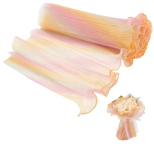 BENECREAT 5 Yards/4.5m Blumen-Geschenkpapier, Buntes Blumenstrauß-Geschenkgarn Faltiges Gewelltes Netzgarn Für Floristenbedarf, Hochzeit, Valentinstag, Dekoration. Breite: 28 cm