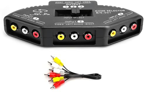 3 in 1 Out Audio Video Splitter Selector, Audio Video Switcher, für DVD VCD VCR TV Game, mit AV-Kabel (Schwarz)