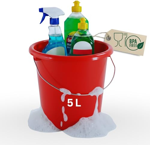 Novaliv Eimer 5L Rot mit Maßeinteilung - Putzeimer 5 Liter ? 22,5 cm Praktischer Allrounder mit Skala für Haushalt & Garten ideal als Haushaltseimer, Wassereimer, Wischeimer, Bucket