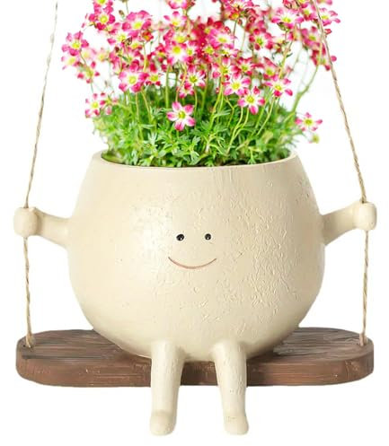 Sertay Niedlicher Gesicht Blumentopf, Blumentopf Hängend, Hängende Blumentöpfe Schaukel Gesicht, Hanging Plant Pot, Übertopf Schaukel Smile Gesicht, Geeignet für Drinnen Oder Draußen, Balkon, Garten